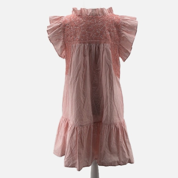 J. Marie The Schafer Ruffle Neck Embroidered Striped Dress - NWOT - Size Small - Picture 5 of 9